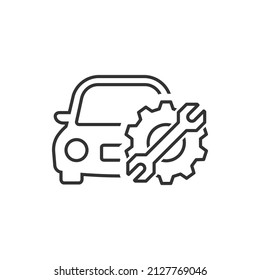 Car with gear and wrench, mechanic, automotive repair icon line style isolated on white background. Vector illustration