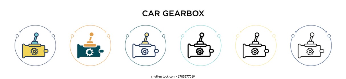 Car gearbox icon in filled, thin line, outline and stroke style. Vector illustration of two colored and black car gearbox vector icons design can be used for mobile, ui, web