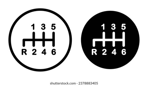 car gearbox icon set. gear transmission vector symbol. automatic gear shift sign in black filled and outlined style.