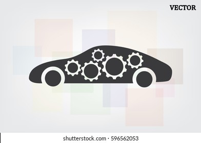 Car Gears icon vector illustration eps10. Isolated badge for website or app - stock infographics.
