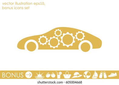 Car Gears icon vector illustration eps10. Isolated badge for website or app - stock infographics.