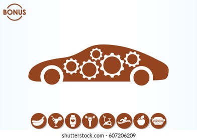 Car Gears icon vector illustration eps10. Isolated badge for website or app - stock infographics.