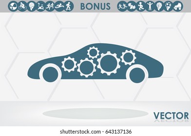 Car Gears icon vector illustration eps10. Isolated badge for website or app - stock infographics.