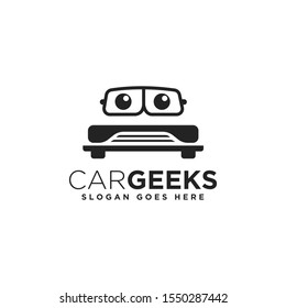 Car Geeks Logo, Glass Eye And Car Vector Logo Icon Template On White Background