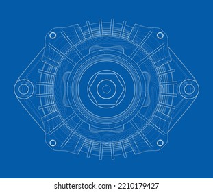 Car generator. Vector rendering of 3d. Wire-frame style. The layers of visible and invisible lines are separated