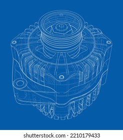 Autogenerator. Vektorgrafik von 3d. Wire-Frame-Stil. Die Schichten sichtbarer und unsichtbarer Linien sind getrennt