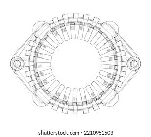 Car generator. Vector rendering of 3d. Wire-frame style. The layers of visible and invisible lines are separated