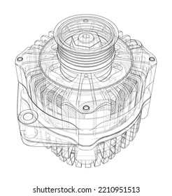 Car generator. Vector rendering of 3d. Wire-frame style. The layers of visible and invisible lines are separated