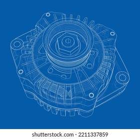 Car generator. Vector rendering of 3d. Wire-frame style. The layers of visible and invisible lines are separated