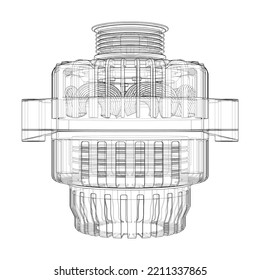 Car generator. Vector rendering of 3d. Wire-frame style. The layers of visible and invisible lines are separated