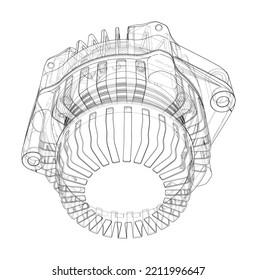 Car generator. Vector rendering of 3d. Wire-frame style. The layers of visible and invisible lines are separated