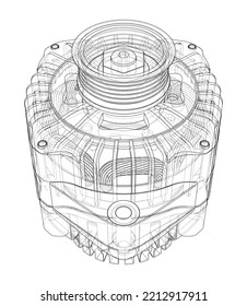 Car generator. Vector rendering of 3d. Wire-frame style. The layers of visible and invisible lines are separated