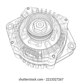 Car generator. Vector rendering of 3d. Wire-frame style. The layers of visible and invisible lines are separated