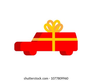 Car gift and bow. Auto present for birthday and anniversary.