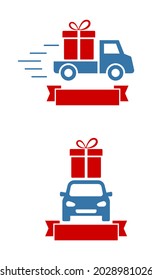 car with gift box delivery icon isolated on white background