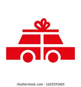 Car Gift Icon, flat design. Vector Illustration on white background