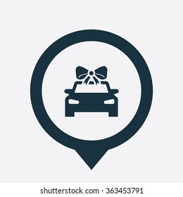 car gift icon, on white background map pin