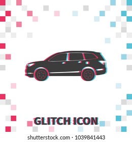 Car  glitch effect vector icon. Crossover illustration.