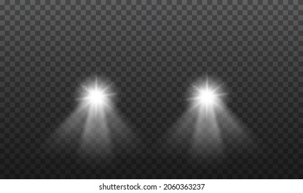 Car glowing light lamps on isolated background. Vector