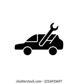 Car Glyph Icon Illustration With Wrench. Suitable For Automotive Repair Icon. Icon Illustration Related Repair, Maintenance. Simple Vector Design Editable