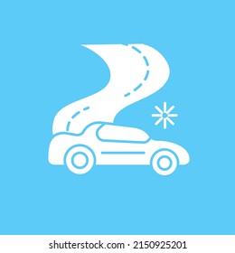 Car glyph icon.Slippery road. Ice-driving. Snowy and frozen weather. Winter vacation concept.Filled flat sign. Isolated silhouette vector illustration