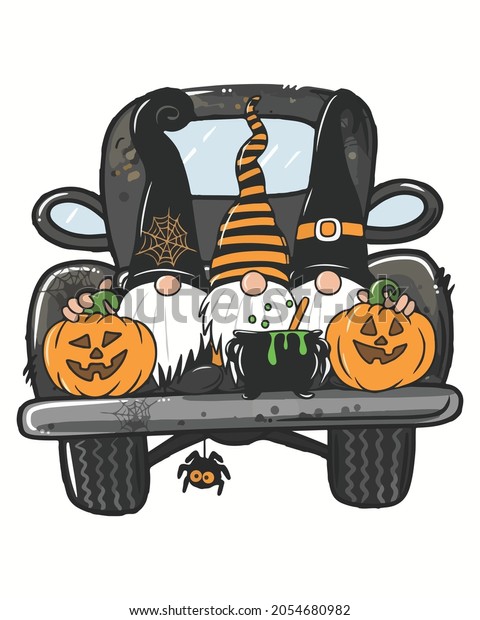 Car Gnomess\
Pumpkin Happy Halloween Vector illustration. Happy Halloween\
Background Vector\
illustration