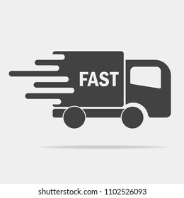The car is going at high speed, vector icon. A symbol of  fast delivery of cargo by a logistics company.  Business illustration car free fast delivery.  Layers grouped for easy editing illustration. 