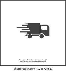 The car is going at high speed, vector icon. A symbol of fast delivery of cargo by a logistics company on white isolated background. Layers grouped for easy editing illustration.
