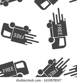 The car is going at high speed, vector icon. A symbol of free fast delivery of cargo by a logistics company.  Business illustration car free fast delivery seamless pattern on a white background.