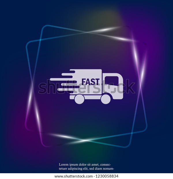 The car is going at high speed, vector neon light\
icon. A symbol of  fast delivery of cargo by a logistics company. \
Business illustration car free fast delivery. Layers grouped for\
easy editing