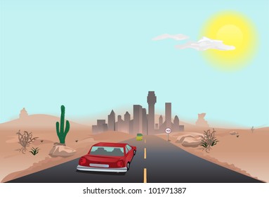 car going on road to the city