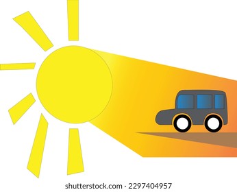 el coche está atravesando el sol en un clima soleado, se siente caliente y sediento simple vector