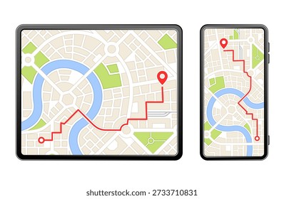 Diseño plano del smartphone y de la tableta del dispositivo del gps del coche