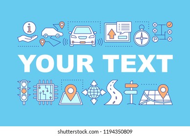 Car GPS system word concepts banner. GPS navigation. Mapping. Route searching. Isolated lettering typography idea with linear icons. Vector outline illustration