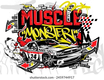 Car Graffiti Vector Illustration. Racing car illustration in graffiti style.