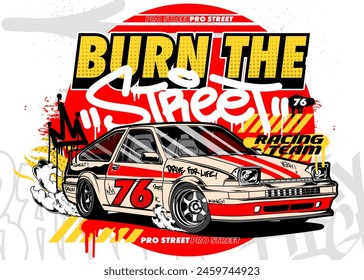 Car Graffiti Vector Illustration. Racing car illustration in graffiti style.