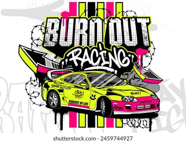 Car Graffiti Vector Illustration. Racing car illustration in graffiti style.