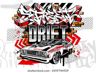 Car Graffiti Vector Illustration. Racing car illustration in graffiti style.