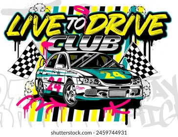 Car Graffiti Vector Illustration. Racing car illustration in graffiti style.