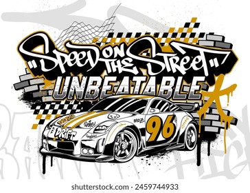 Car Graffiti Vector Illustration. Racing car illustration in graffiti style.