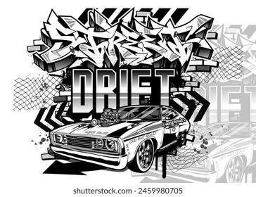 Car Graffiti Vector Illustration. Street racing car illustration in graffiti style.