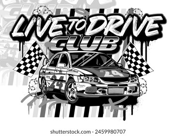 Car Graffiti Vector Illustration. Street racing car illustration in graffiti style.