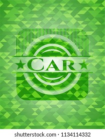 Car green emblem with triangle mosaic background