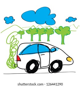 Car for green environment concept hand drawn