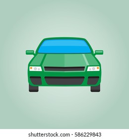 Car green front isolated vector illustration in flat style design
