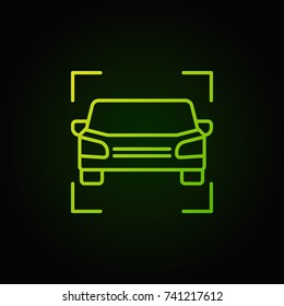 Car green icon - vector vehicle front view outline concept sign on dark background