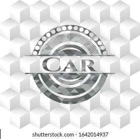 Car  grey emblem. Vintage with geometric cube white background