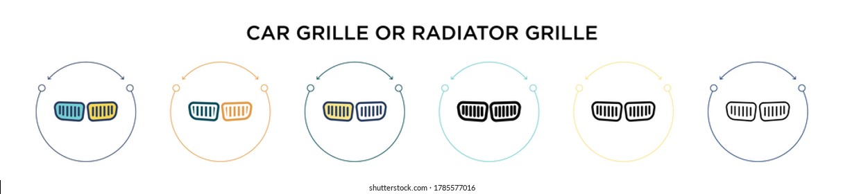 Car grille or radiator grille icon in filled, thin line, outline and stroke style. Vector illustration of two colored and black car grille or radiator grille vector icons design can be used for 