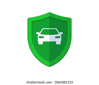 Car guard green shield logo. Auto collision insurance or store shop badge. Vehicle tuning service or driver security system emblem. Transport theft protection label design. Isolated vector eps sign