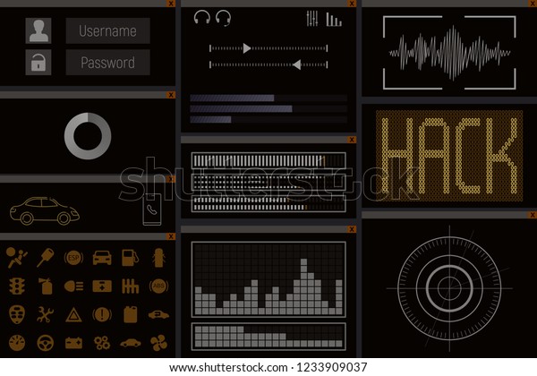 Car hack computer program. Screen window.\
Vector illustration